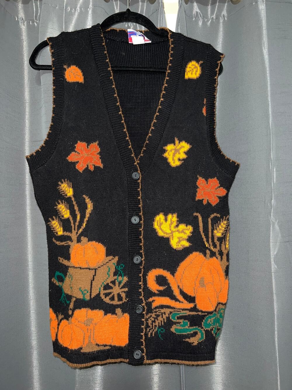 Ugly Halloween Sweater Vest Vintage Fall Pumpkins Size Medium